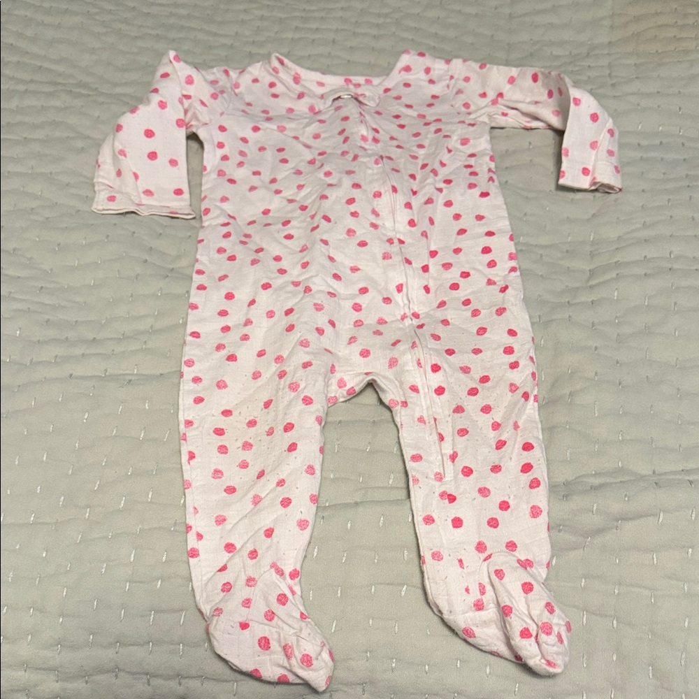Aden Pink Polka Dot Footed Muslin One-Piece for Kids
